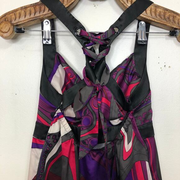 Guess Jeans Bold Pattern Satin Racerback Ribbon Tie Up Back 90's Vintage 3 - Picture 8 of 14